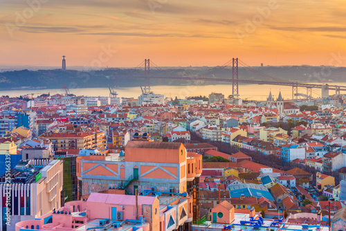 Panoramic view of Lisbon at sunset  Portugal
