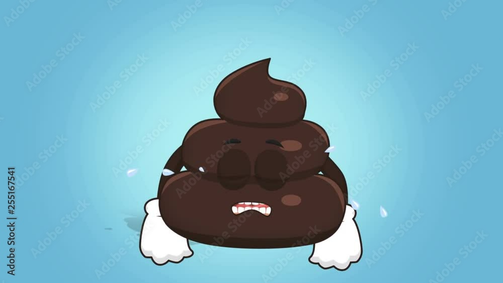 Cartoon Funny Brown Poop Turd Unhappy Cry with Face Animation Alpha
