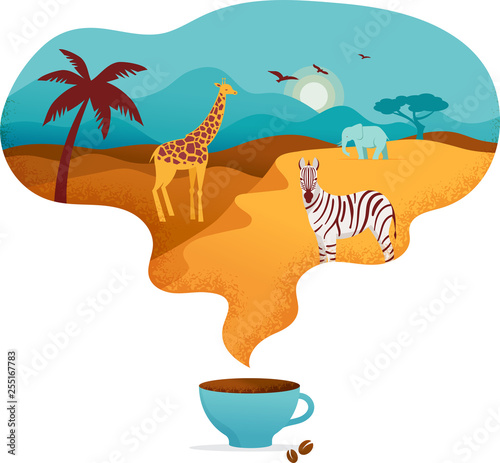 Africa banner, vector illustration of Safari, animals, tribal symbols
