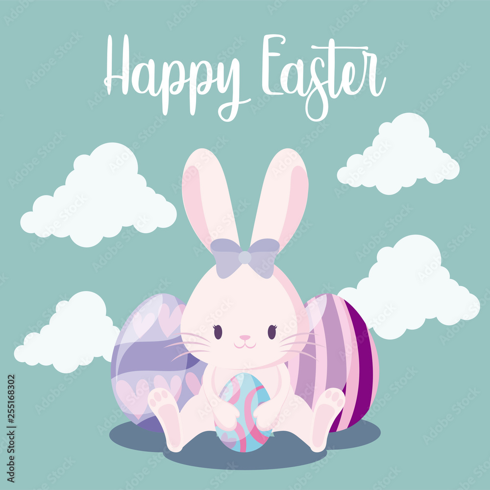 cute rabbit female with eggs of easter