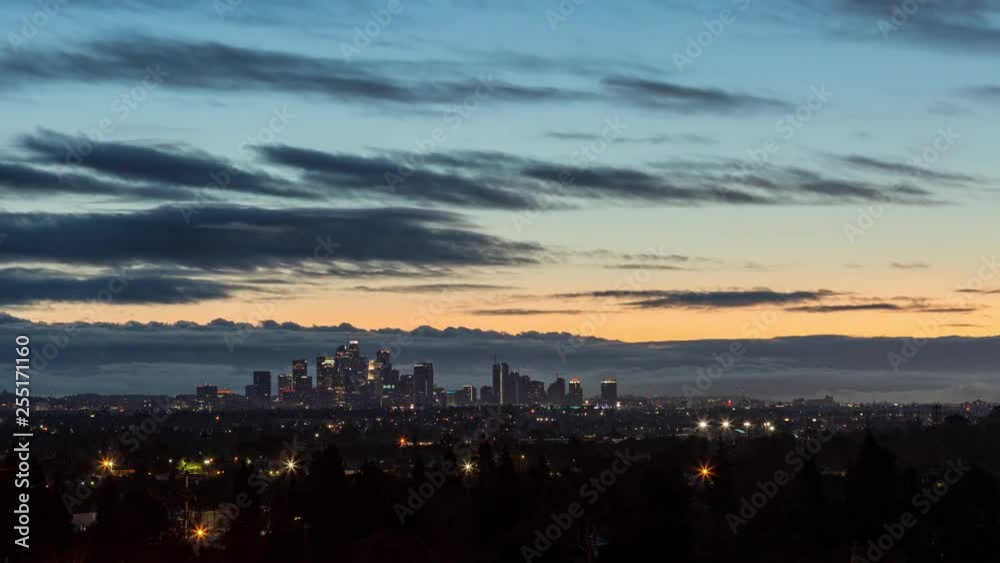 Downtown Los Angeles Skyline at Sunrise with Ocean of Clouds Timelapse Downtown Los Angeles Skyline at Sunrise with Ocean of Clouds Timelapse