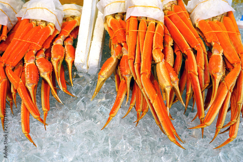 View of matsuba snow crab, a gourmet delight from the Sea of Japan for sale in Kinosaki Onsen, Japan