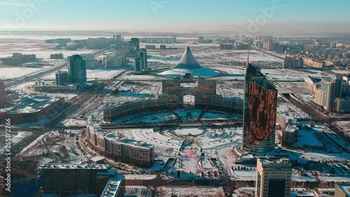 ASTANA aerial view on the center of the city near The Baiterek Tower