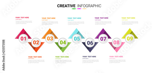 Abstract infographics number options template with steps, with 9 label. Can be used for workflow layout, diagram, business step options, banner, web design. Vector eps 10