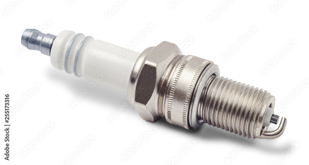 Spark plug for gasoline-powered cars isolated on white background. Close up. Spark plug for gasoline-powered cars isolated on white background. Close up.