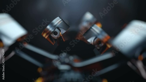3d footage. V8 motor with working pistons and crankshafts inside camera view. Concept of automobile engine