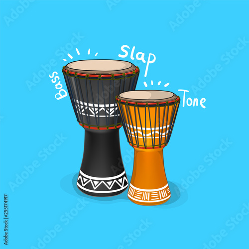 Vector Djembe Illustration,Vecor African Drum with Bass Tone and Slap	