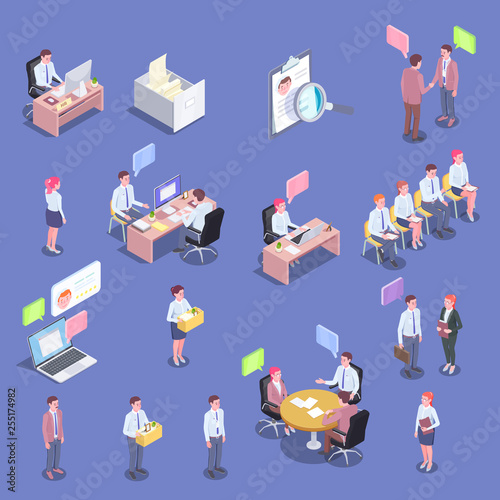Recruitment Isometric People Set