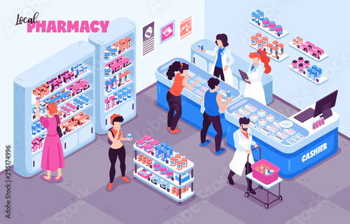 Pharmacy Isometric Indoor Background © Macrovector