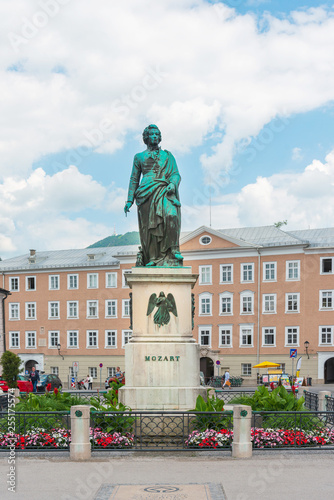 SALZBURG, AUSTRIA - June 16, 2018: Mozartplatz is a representative rectangular square in the old town of Salzburg