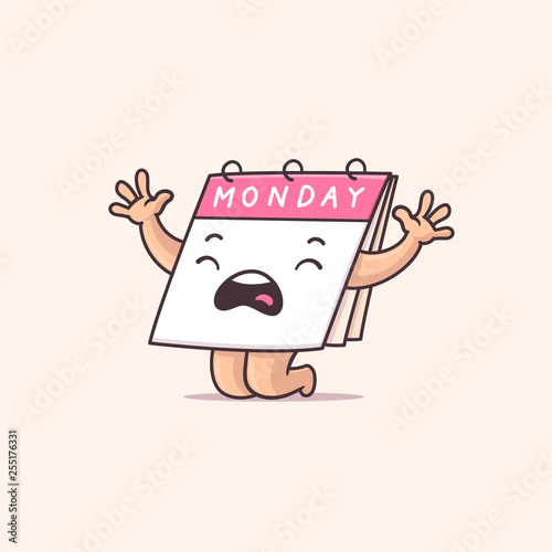 Sad calendar cartoon character crying on Monday vector cartoon illustration