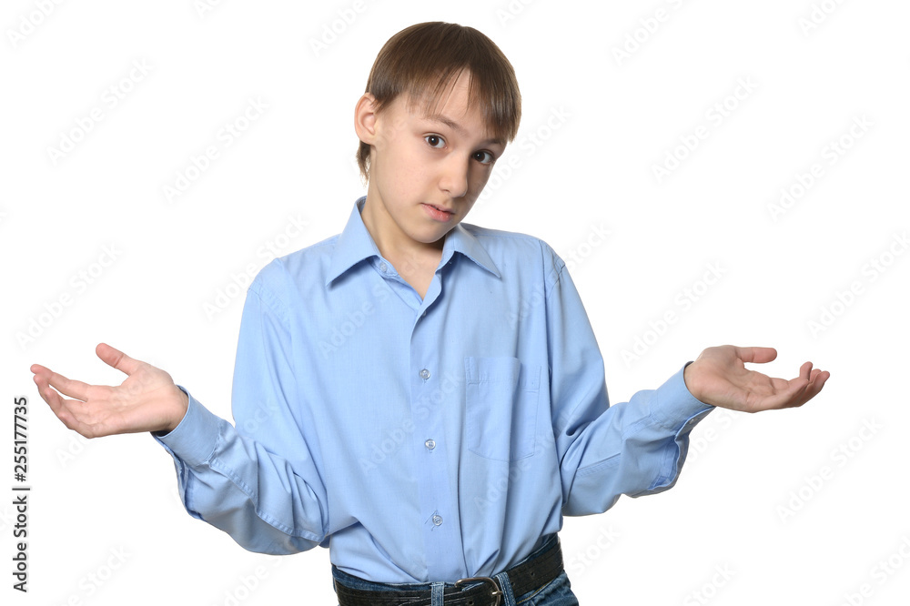 Portrait of young emotional boy isolated on white background Portrait of young emotional boy isolated on white background