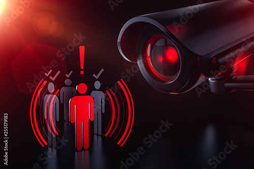 Society under control of artificial intelligence. Obey or face consequences. 3D rendering