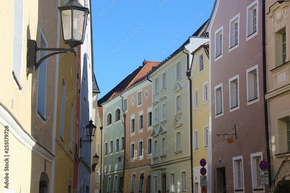 Historic buildings in Passau Innstadt, Germany, Europe.