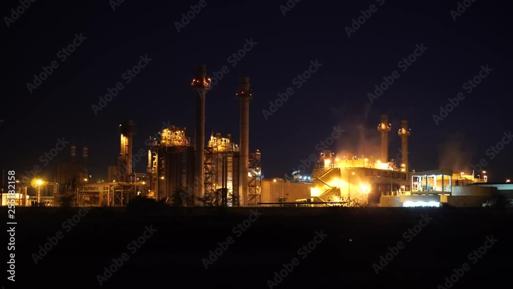 Petrochemical plant at night.