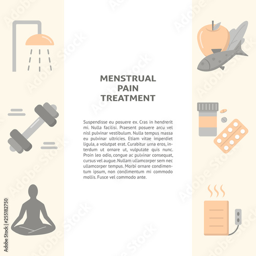 Menstruation pain treatment concept banner in flat style