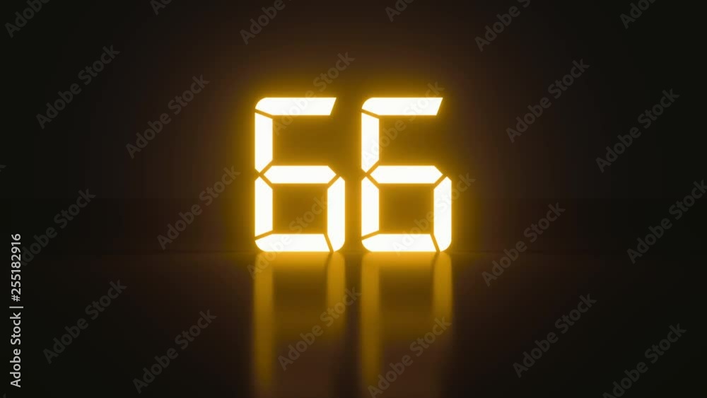 Beautiful stylish glowing countdown seconds with cool reflection for an analog style presentation. Neon minimalistic real time of one minute of times in an isolated space. Close up static nice shot