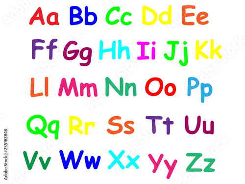 Hand drawn alphabet. Modern font. Creative font. Colored letters on white background