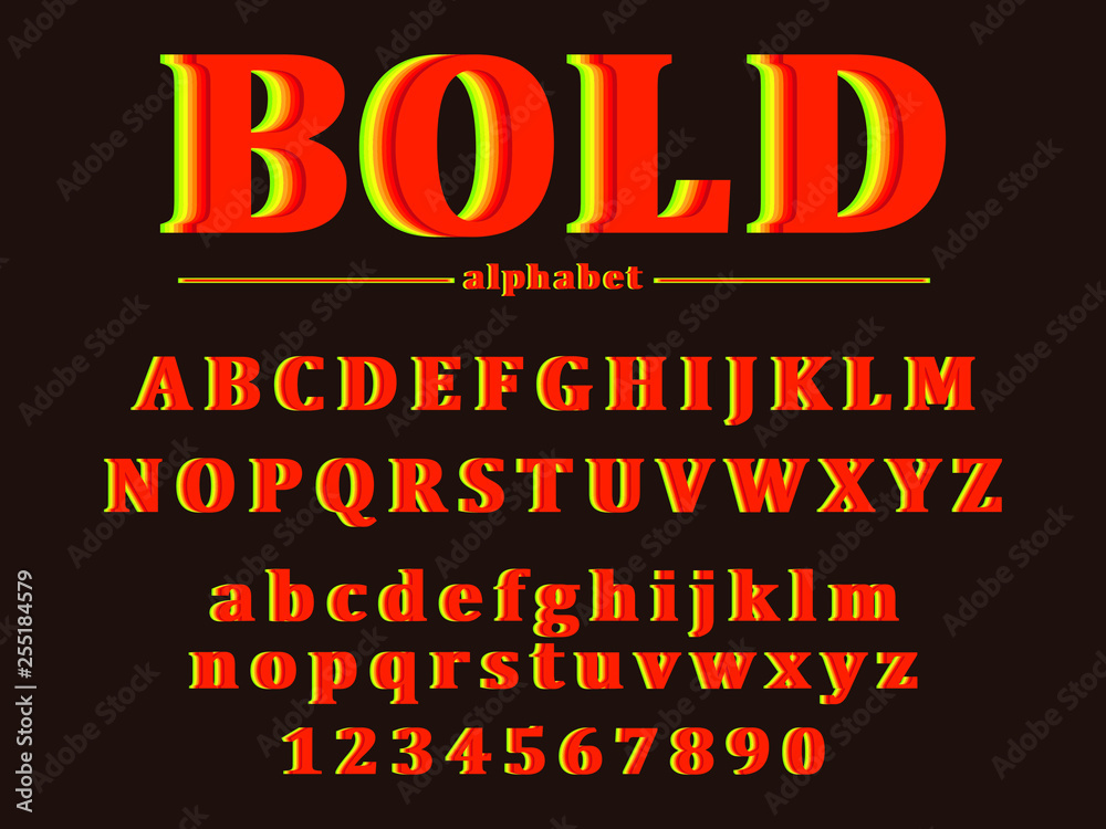 Vector of retro bold font and alphabet 
