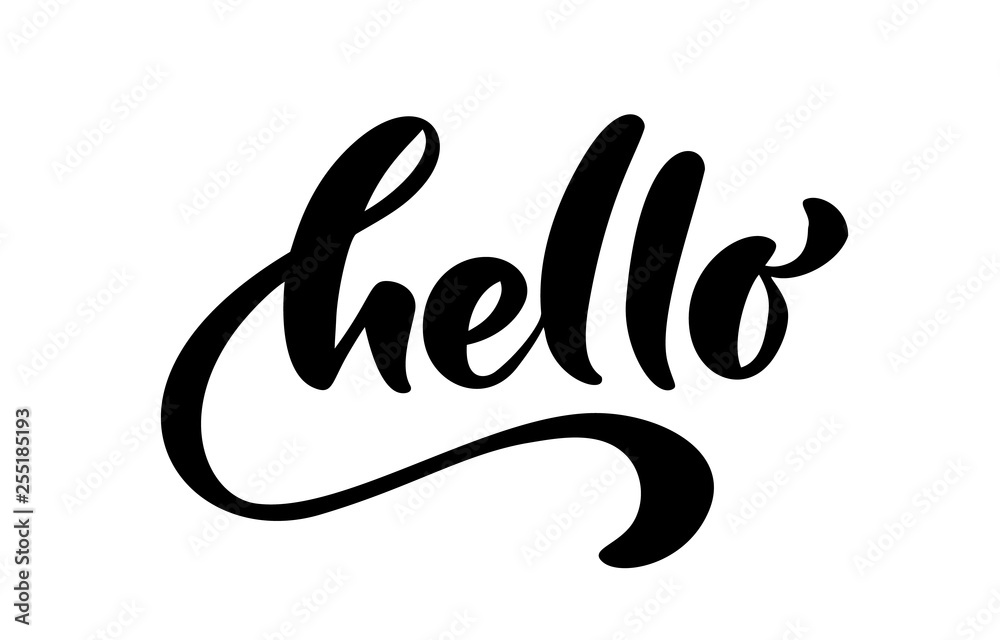 Calligraphy lettering text Hello. Hand drawn Brush Pen phrase isolated on white background. Handwritten vector Illustration Calligraphy lettering text Hello. Hand drawn Brush Pen phrase isolated on white background. Handwritten vector Illustration