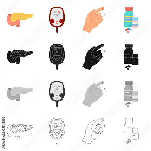 Vector illustration of diet and treatment  icon. Set of diet and medicine stock symbol for web.