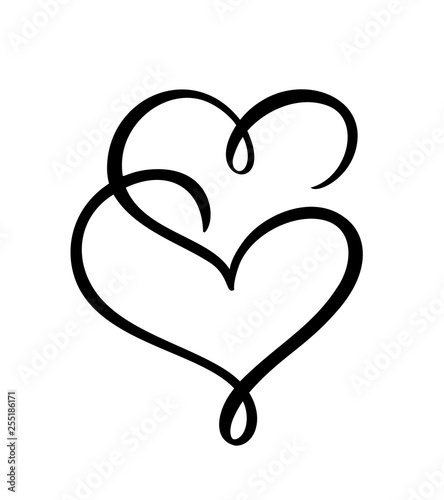 Two love heart signs. Romantic. Vector illustration Valentines day icon symbol - join passion and wedding. Template for t shirt, card, poster. Design flat element