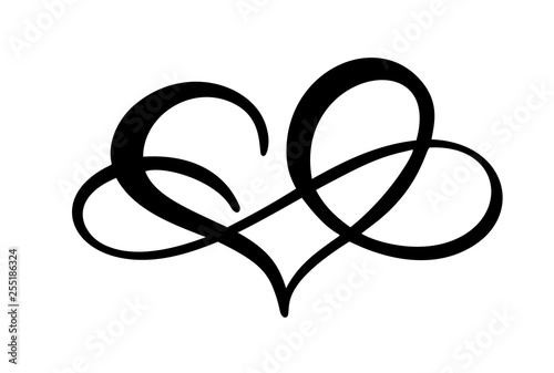 Love heart with sign of infinity. Icon for greeting card or wedding, Valentines day, tattoo, print. Vector calligraphy illustration isolated on a white background