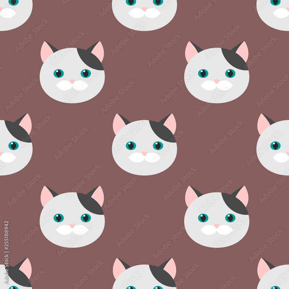 Cat. flat feline head. seamless pattern, vector background. Cat. flat feline head. seamless pattern, vector background.