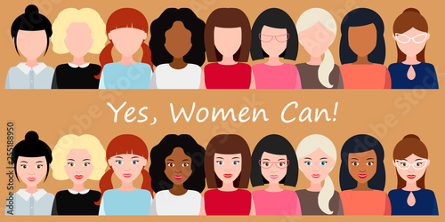  Yes, Women Can! Girl Power. Feminism concept. Women empowerment. vector illustration