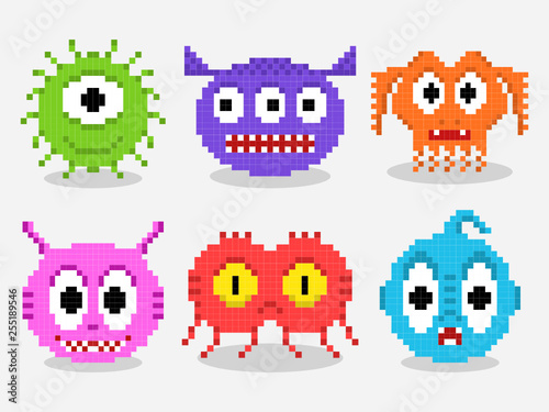 Pixel art aliens isolated vector set