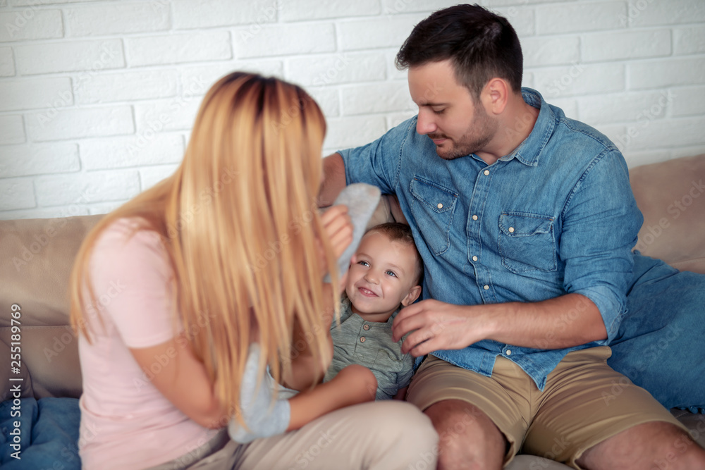 Portrait of happy family together at home Portrait of happy family together at home