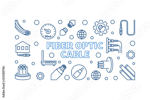 Vector Fiber Optic Cable concept horizontal illustration in thin line style