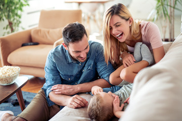 Portrait of happy family together at home