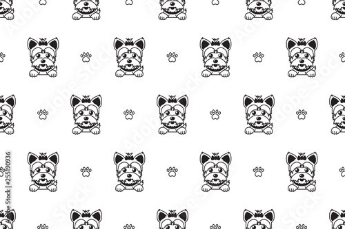 Cartoon vector character yorkshire terrier dog seamless pattern for design. photo