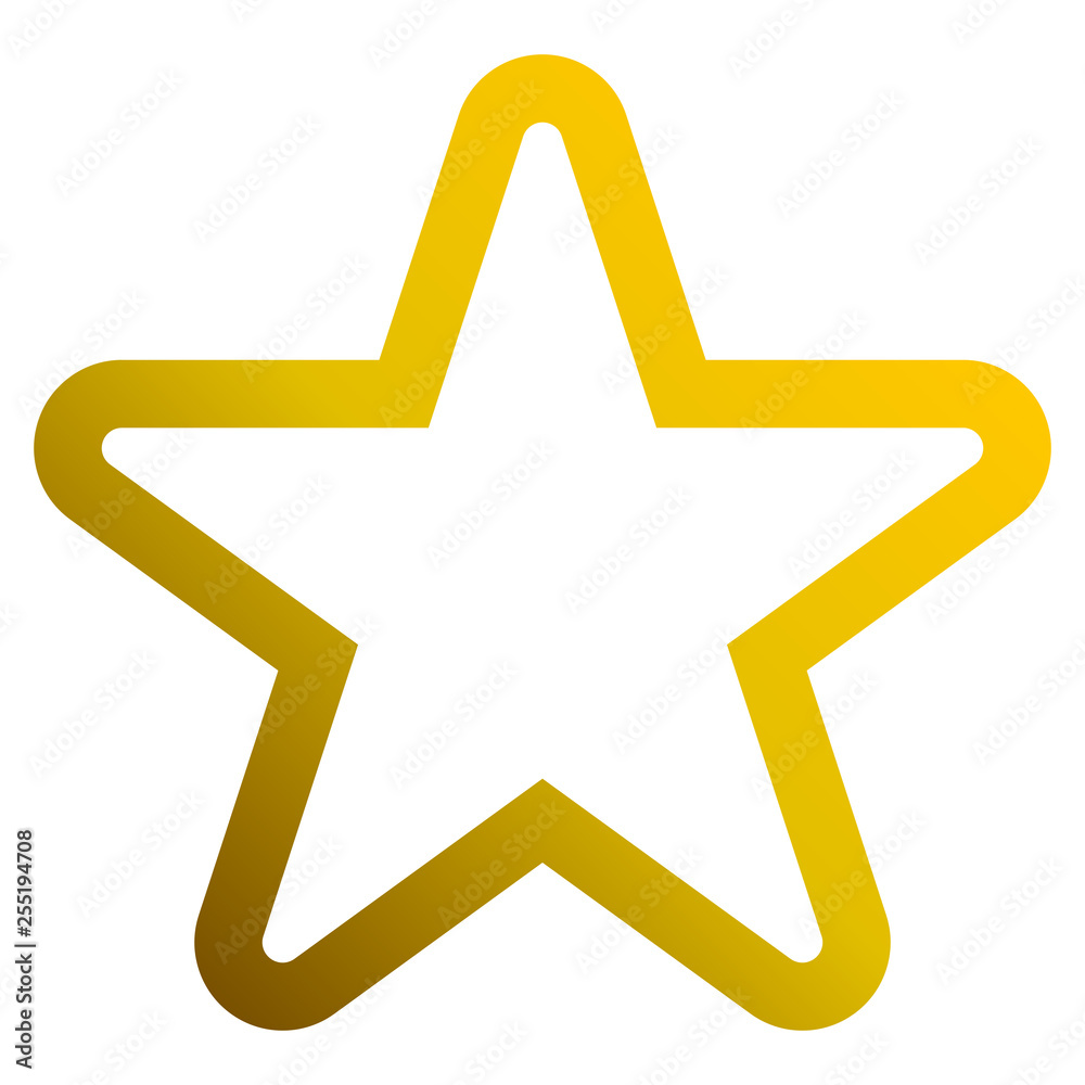 Star symbol icon - golden gradient outline, 5 pointed rounded, isolated - vector