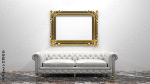 Mock up poster frame with interior background, 3D render