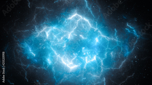 Fotografie, Obraz Blue glowing high energy lightning