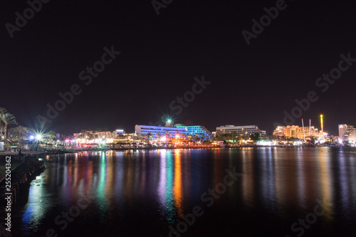 Night view of hotels in israel vacation resort Eilat, Israel.