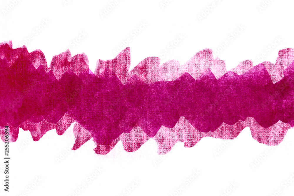 Abstract multi-layered texture watercolor strip. on a sheet of white watercolor paper. pink red watercolor stain Abstract multi-layered texture watercolor strip. on a sheet of white watercolor paper. pink red watercolor stain