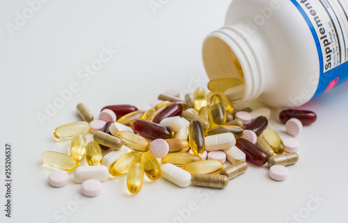 Vitamins, omega 3, cod-liver oil, dietary supplement and tablets
