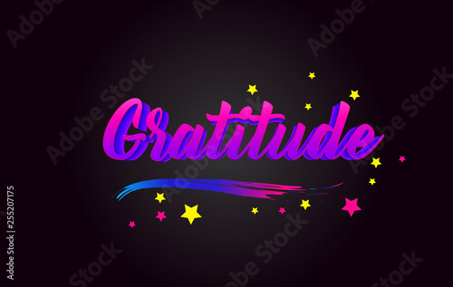 Gratitude Purple Handwritten lettering typography. Word for logotype, badge, icon, card, postcard, logo, banner, tag Vector Illustration.