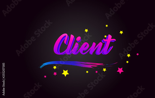 Client Purple Handwritten lettering typography. Word for logotype, badge, icon, card, postcard, logo, banner, tag Vector Illustration.