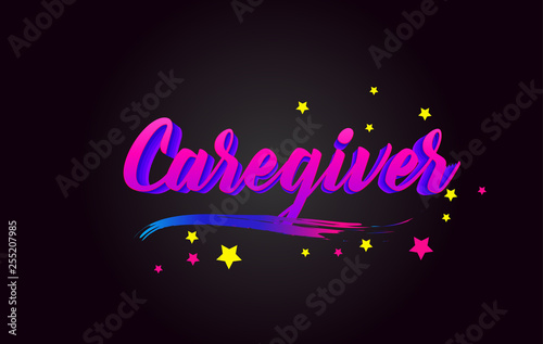 Caregiver Purple Handwritten lettering typography. Word for logotype, badge, icon, card, postcard, logo, banner, tag Vector Illustration.