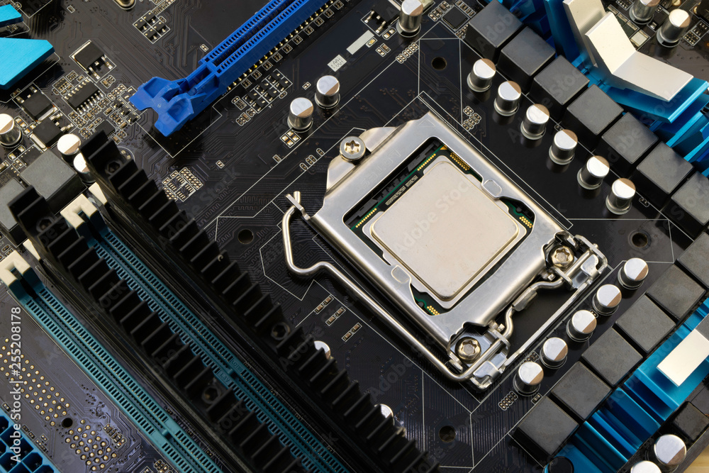 computer motherboard, with processor installed on it