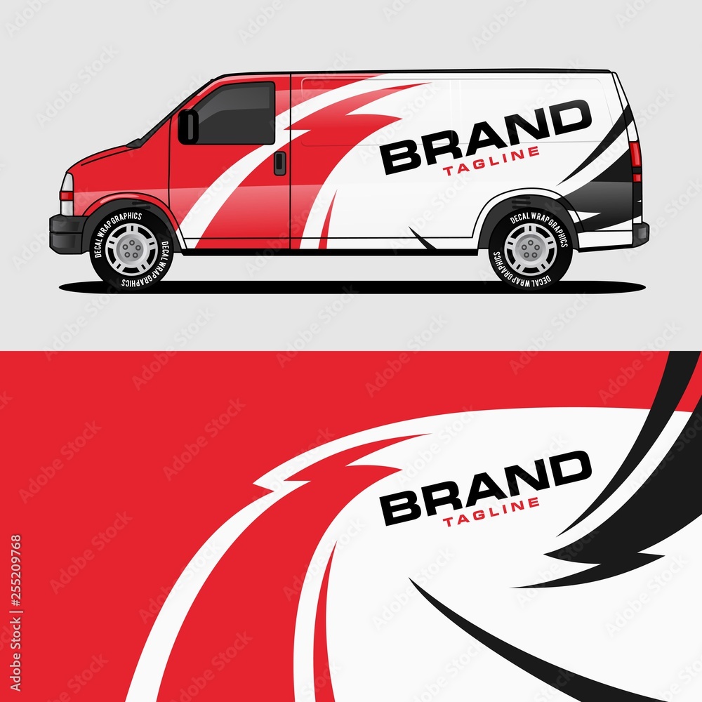 red van wrap design wrapping sticker and decal design for corporate company branding vector