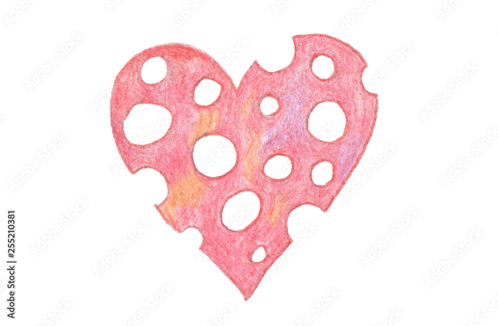 Color pencil drawing heart shape. Isolate on white. Color pencil drawing heart shape. Isolate on white.