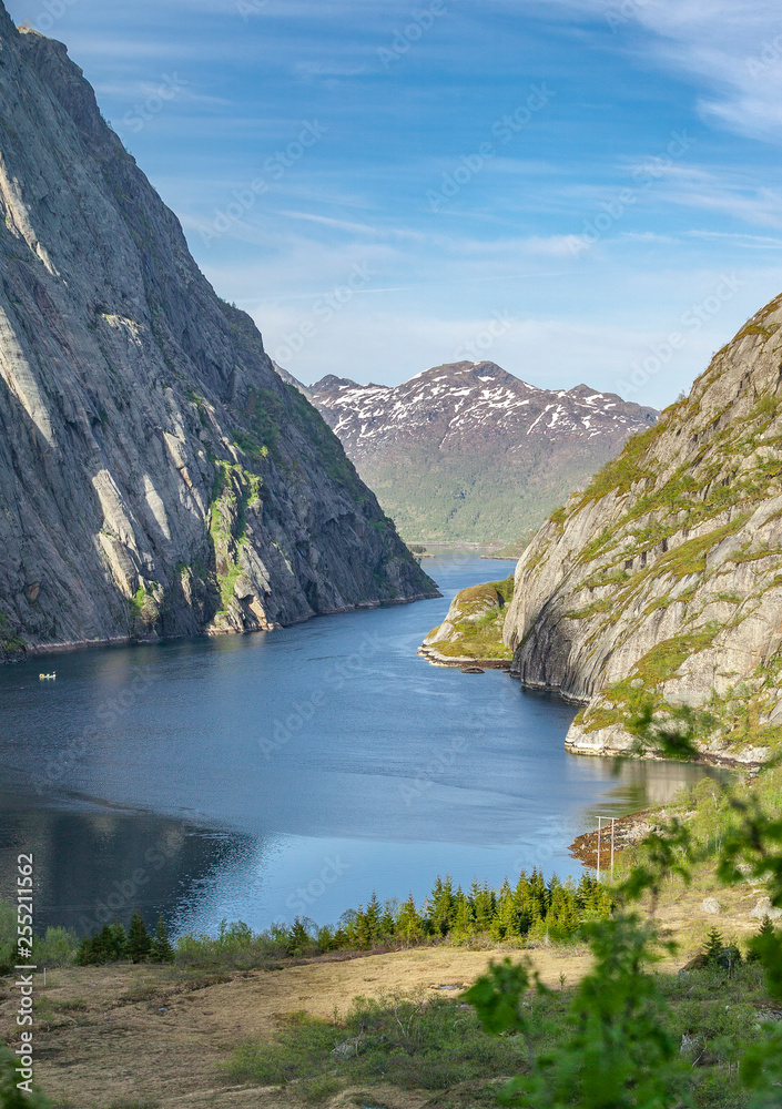 famous Trollfjord in the Lofoten Island chain, northern Norway, Scandinavia