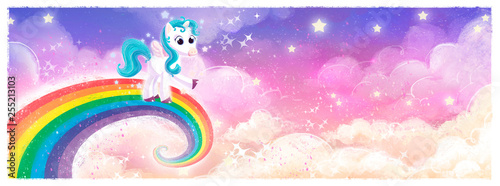 pony unicornio volando en arcoiris photo