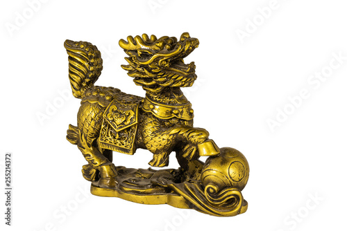 Bronze dragon figure vigilantly guarding dragon egg