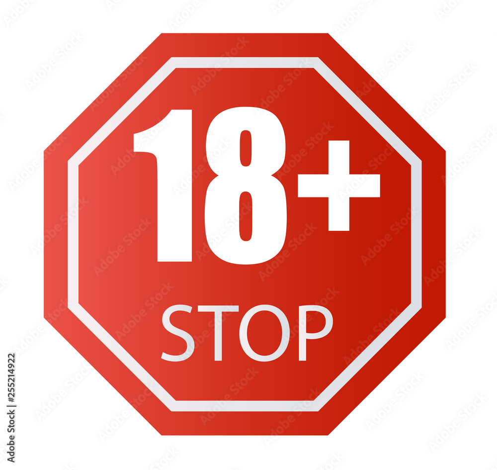 Under 18 years old prohibitory sign. for adults only. Number eighteen on a red background Under 18 years old prohibitory sign. for adults only. Number eighteen on a red background